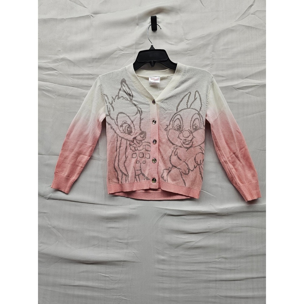Disney Bambi Thumper Ombre‎ Cardigan Sweater Pink White Girls Small 6/7